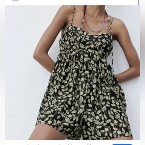 Zara Floral Metallic Elegant Babydoll Romper size Small